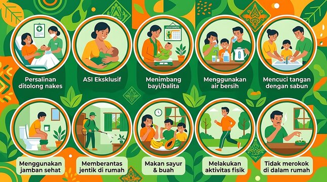 Healthy lifestyle infographic for family wellness and hygiene