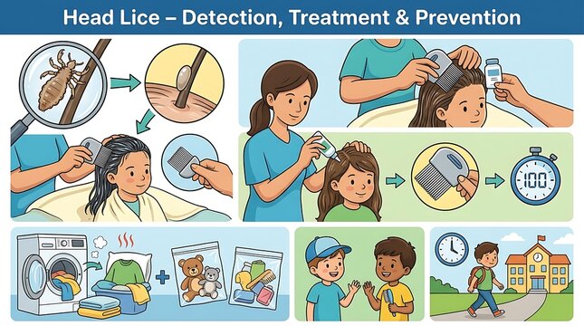Comprehensive infographic for head lice detection and prevention