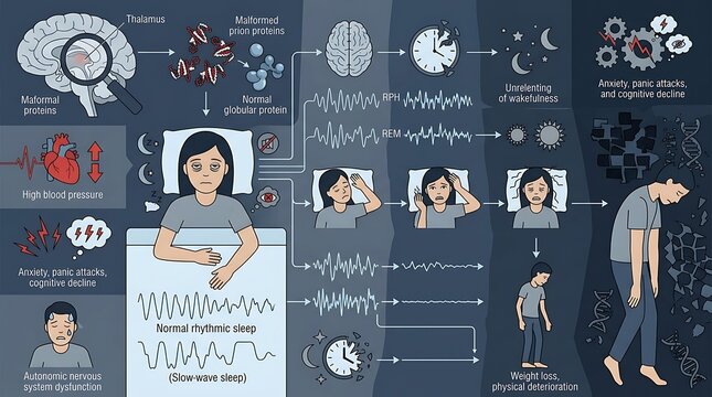 Medical infographic illustrating sleep disorder and protein malformation