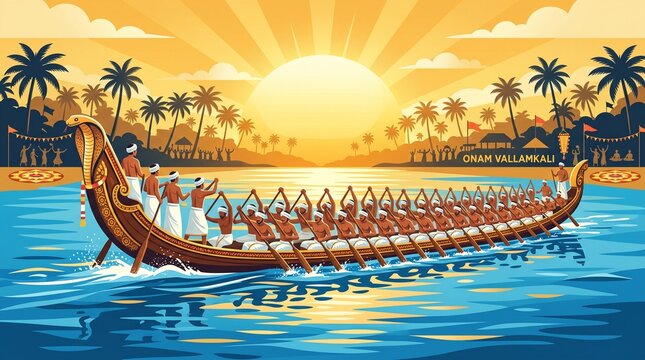 illustration of snakeboat race in Onam celebration background for Happy Onam festival of South India Kerala