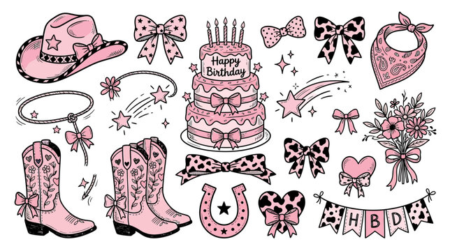 Pink Cowboy Birthday Party Elements Collection
