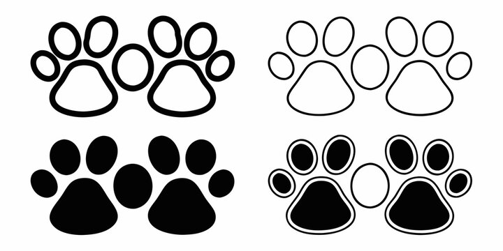 Four Monochrome Paw Print Designs On White Background