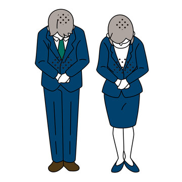 男女で謝罪のお辞儀をするビジネスイラスト