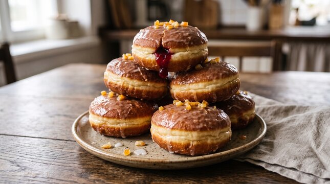 Traditional Polish Paczki Donuts with Glaze