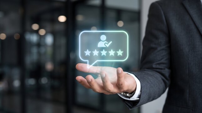 Customer Satisfaction Feedback Rating Concept with Five Star Review and Client Experience Icon