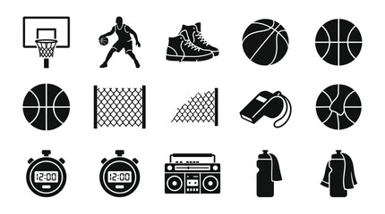 Obraz premium Basketball professional sports gear and player icons collection.