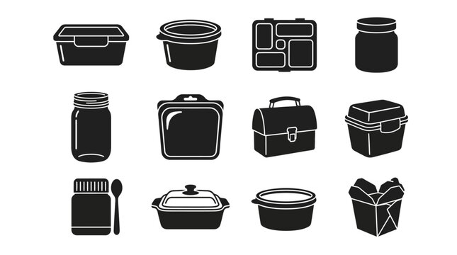 Food storage and container silhouette icon set.