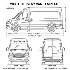 White Delivery Van Template, Technical Drawing Vector © kholid