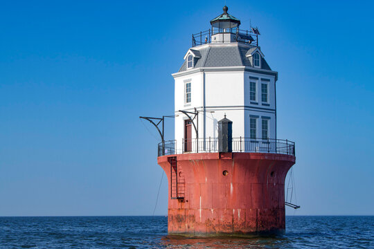 Baltimore Harbor Light, historic caisson lighthouse in the Chesapeake Bay, Maryland