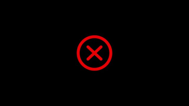 4K animated red cross mark with alpha channel. Transparent background error tick for cancellation, incorrect choice, and disapproval. Ready-to-use motion graphic for UI, UX