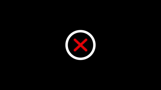 4K animated red cross mark with alpha channel. Transparent background error tick for cancellation, incorrect choice, and disapproval. Ready-to-use motion graphic for UI, UX