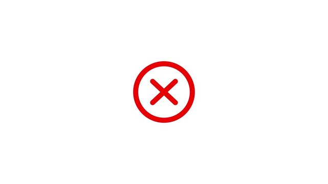 4K animated red cross mark with alpha channel. Transparent background error tick for cancellation, incorrect choice, and disapproval. Ready-to-use motion graphic for UI, UX
