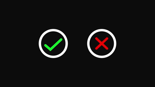 Accept sign with Cross icon . Circle check-mark with cross. success checklist icon symbol footage animated video, looping tick icon. 4k video