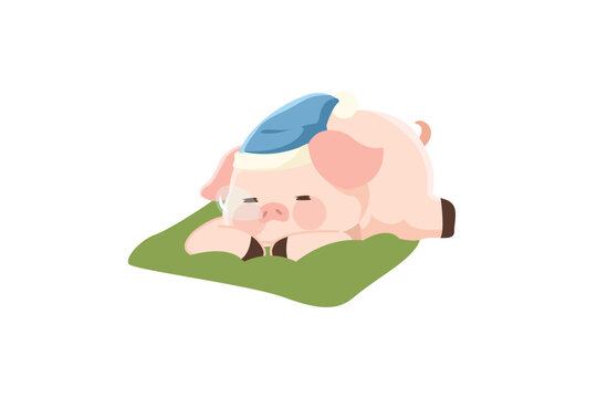 sleeping pig on a pillow illustration