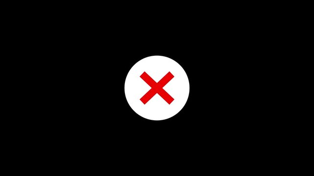red wrong incorrect cross square pop up animated in a red square box isolated on an alpha channel transparent background layer 4K animation for rescaling resizing