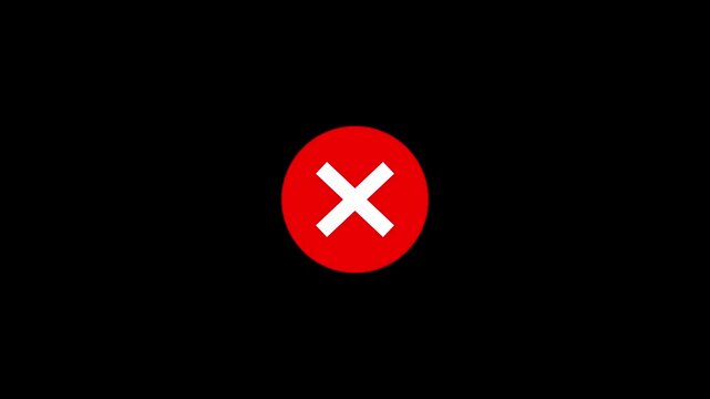 red wrong incorrect cross square pop up animated in a red square box isolated on an alpha channel transparent background layer 4K animation for rescaling resizing