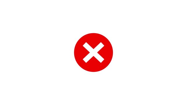 red wrong incorrect cross square pop up animated in a red square box isolated on an alpha channel transparent background layer 4K animation for rescaling resizing