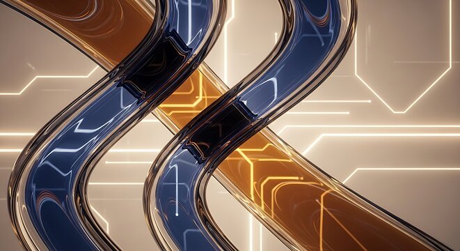 Colorful Glass Tubes Intertwined with Neon Lines in Futuristic Scene