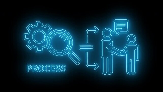Business Process Analysis with Magnifying Glass and Workflow Optimization Neon Icon