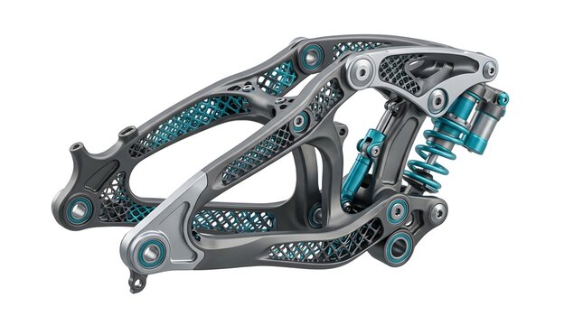 Modern Bicycle Suspension Frame in Metallic Silver and Blue Colors with Lightweight Design