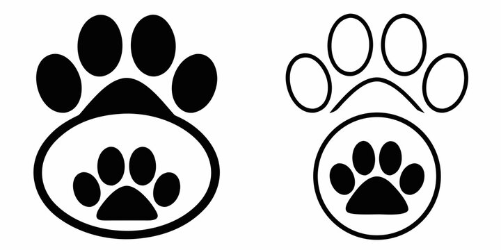 Monochrome Paw Print Designs With Circular Outlines Silhouette Style