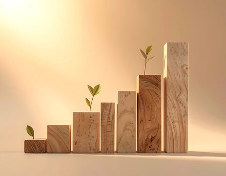 Wooden blocks with small green plants growing.