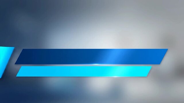 Blue abstract lower third graphic on blurred background.