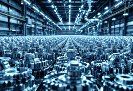 Repeating motifs of advanced biotech labs molecular structures and automated testing equipment forming a seamless pattern of industrial scientific invention