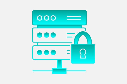 The image displays a minimalist, flat-style vector icon representing database security, secure server storage, or cyber protection, centered against a solid light gray background.