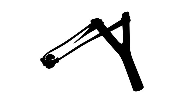 Silhouette of a wooden slingshot being pulled