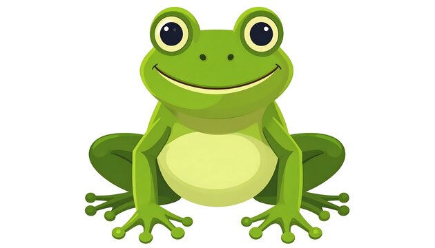 Cartoon green frog sitting on lily pad.