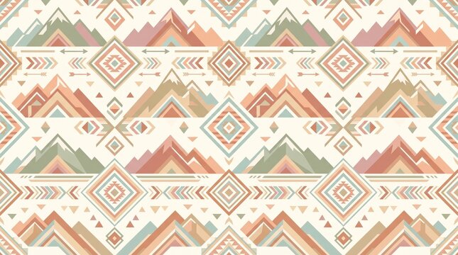 American pattern mountain landscape tribal geometric seamless print with american mountain landscape geometric seamless