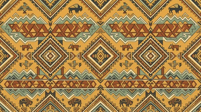 American pattern indigenous geometric textile tribal motif background with american indigenous geometric seamless