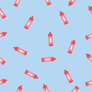 Cute Red Crayon Seamless Pattern Background, Back to School Flat Vector Illustration