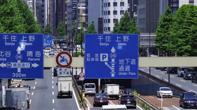 A timelapse of traffic jam at the urban city street in Tokyo panning