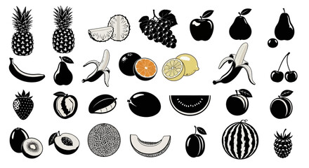 Collection of various fresh fruits with including pineapples bananas apples more illustrated diverse collection still life illustration watermelon © Kamola