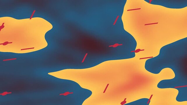 Blue bacterium swimming among red bacilli in a microscopic environment