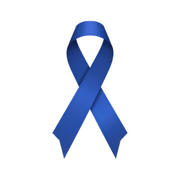 Single royal blue awareness ribbon with a satin sheen and soft internal gradients centered on a stark white background representing a symbol of support