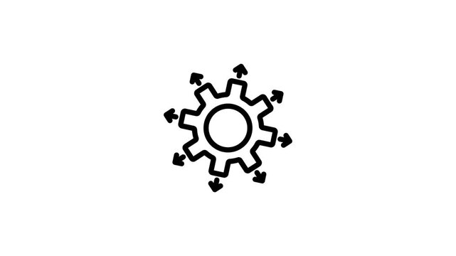 Technical System Configuration Icon with Gear and Outward Arrows for Process Distribution and Management