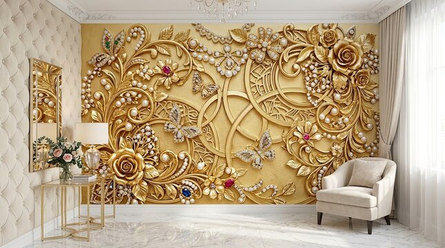 luxury interior with golden chandelier