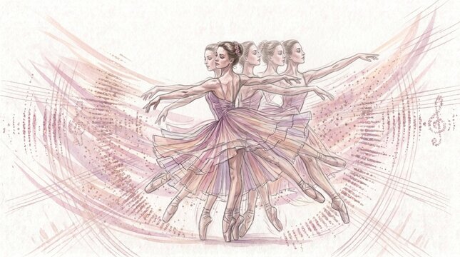 Graceful ballerina stroboscopic motion illustration