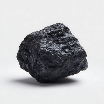 Black coal chunk isolated on white background for industrial energy fuel and mining resource concepts