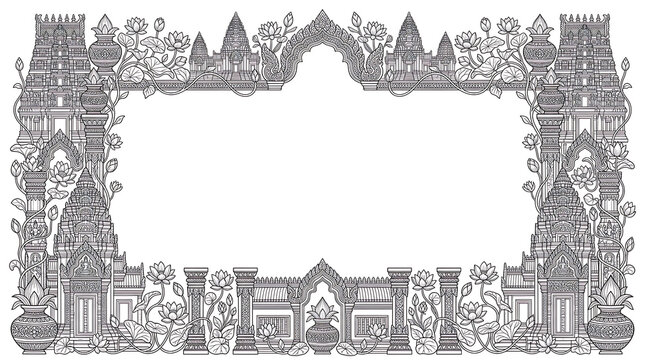 Ornate Traditional Asian Temple Architecture Frame Illustration