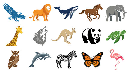 Obraz premium Set of Animal Icons: Flat Design Vector Illustrations of Wildlife for Nature and Zoo Concepts
