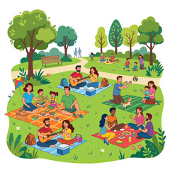 Fototapeta premium Happy families enjoying a sunny day at the park