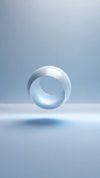 Floating 3D white glossy ring on blue background for minimalist tech and abstract innovation concepts