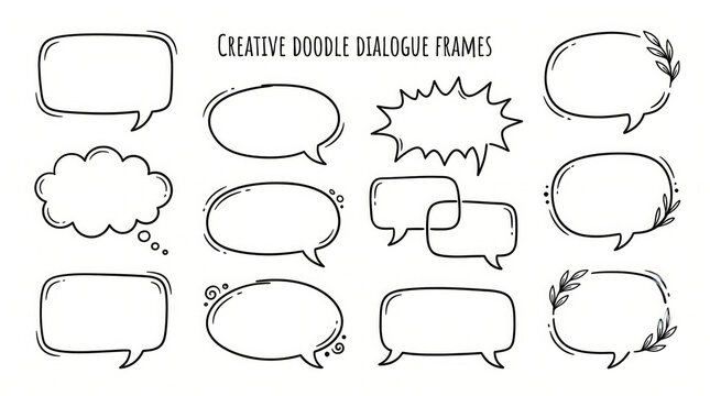 Hand drawn speech bubbles set. Doodle dialogue frames for comic design and social media.