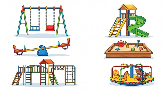 Colorful Playground Equipment Collection for Children Park Design and Icons