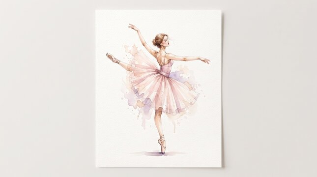 Watercolor ballerina print mockup.