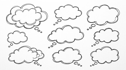 Obraz premium Hand drawn thought bubbles set. Sketchy speech clouds for creative design projects.